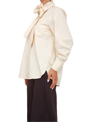 Camicia Marella con cravatta e fiore in popeline di cotone crema in DONNA