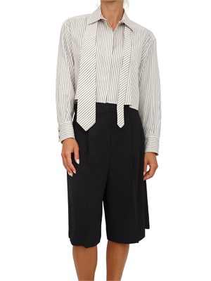 Blusa cropped Marella in twill lucido a righe verdi con cravatta in DONNA