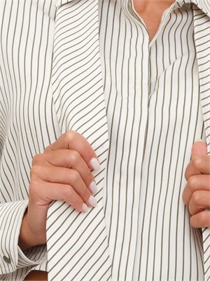 Blusa cropped Marella in twill lucido a righe verdi con cravatta in DONNA