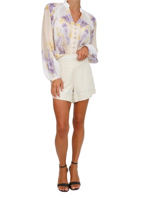 Camicia maniche lunghe Twinset in ramiè beige con fantasia floreale in DONNA