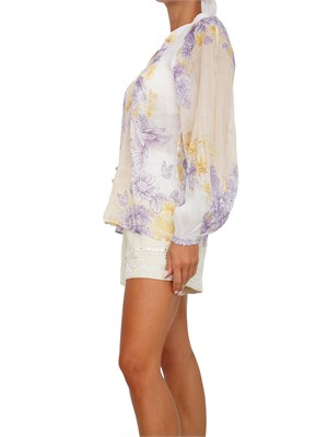 Camicia maniche lunghe Twinset in ramiè beige con fantasia floreale in DONNA