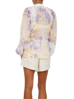 Camicia maniche lunghe Twinset in ramiè beige con fantasia floreale in DONNA