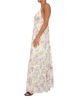 Abito lungo Twinset in mussola beige con fantasia floreale in DONNA