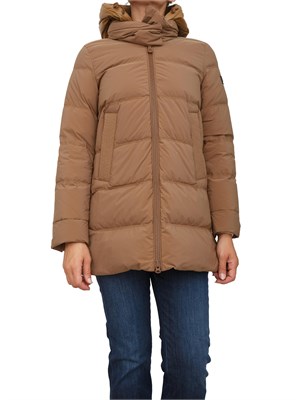 Piumino marrone Peuterey con cappuccio bimaterico a contrasto in DONNA