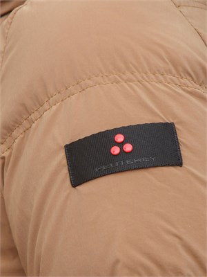 Piumino marrone Peuterey con cappuccio bimaterico a contrasto in DONNA