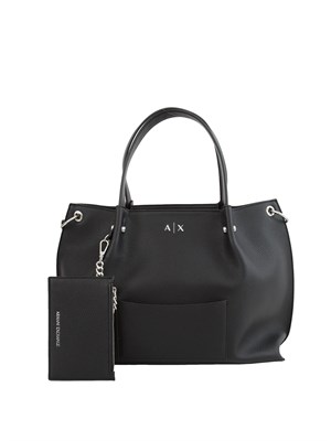 Borsa shopper Armani Exchange in ecopelle viola con pochette remoivibile in DONNA