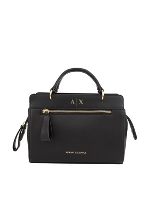 Borsa a mano Armani Exchange in ecopelle nera con tracolla removibile in DONNA