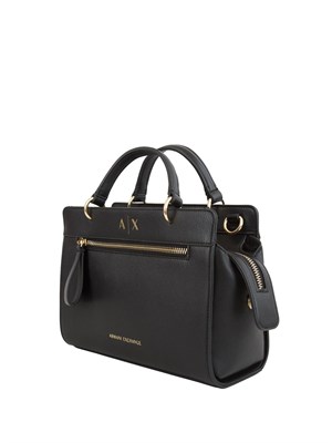Borsa a mano Armani Exchange in ecopelle nera con tracolla removibile in DONNA