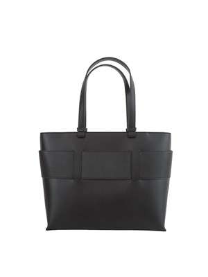 Borsa shopper media Armani Exchange con monogram tono su tono in ecopelle nera in DONNA