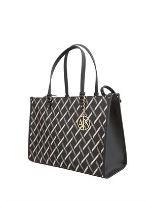 Borsa a mano Armani Exchange in ecopelle con stampa logo all over in DONNA