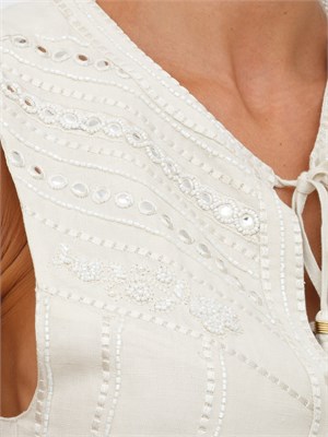 Gilet Twinset in misto lino beige con ricamo in DONNA