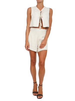 Shorts Twinset in misto lino beige con ricamo in DONNA