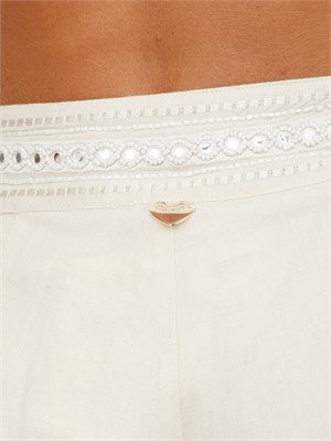 Shorts Twinset in misto lino beige con ricamo in DONNA