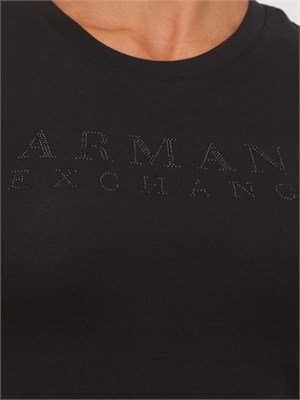 T-shirt donna Armani Exchange in cotone nero con logo strass in DONNA