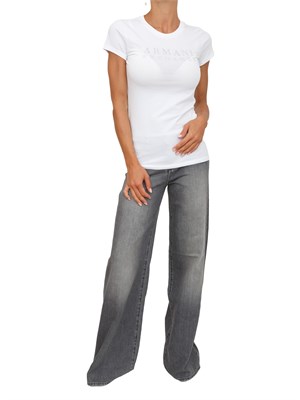 T-shirt donna Armani Exchange in cotone bianco con logo strass in DONNA