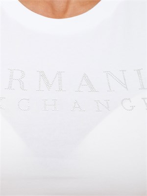 T-shirt donna Armani Exchange in cotone bianco con logo strass in DONNA