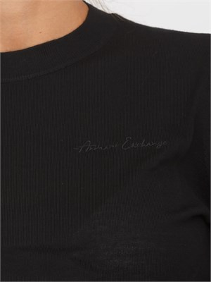 Maglia donna Armani Exchange in misto lana nera con ricamo logo tono su tono in DONNA