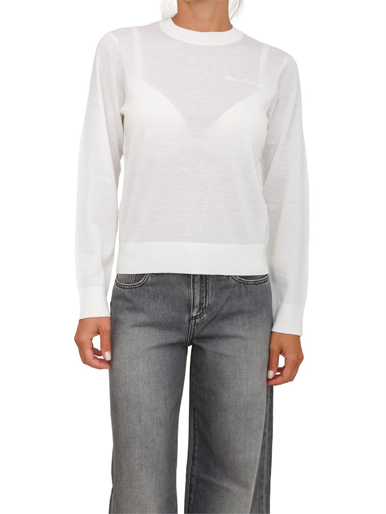 Maglia donna Armani Exchange in misto lana avorio con ricamo logo tono su tono