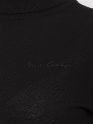 Maglia donna Armani Exchange in misto viscosa nera con collo alto e logo ricamato in DONNA