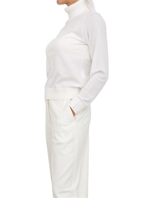 Maglia donna Armani Exchange in misto viscosa avorio con collo alto e logo ricamato in DONNA