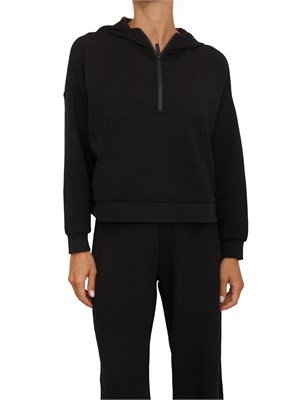 Felpa donna mezza zip Armani Exchange con cappuccio in viscosa stretch nera in DONNA