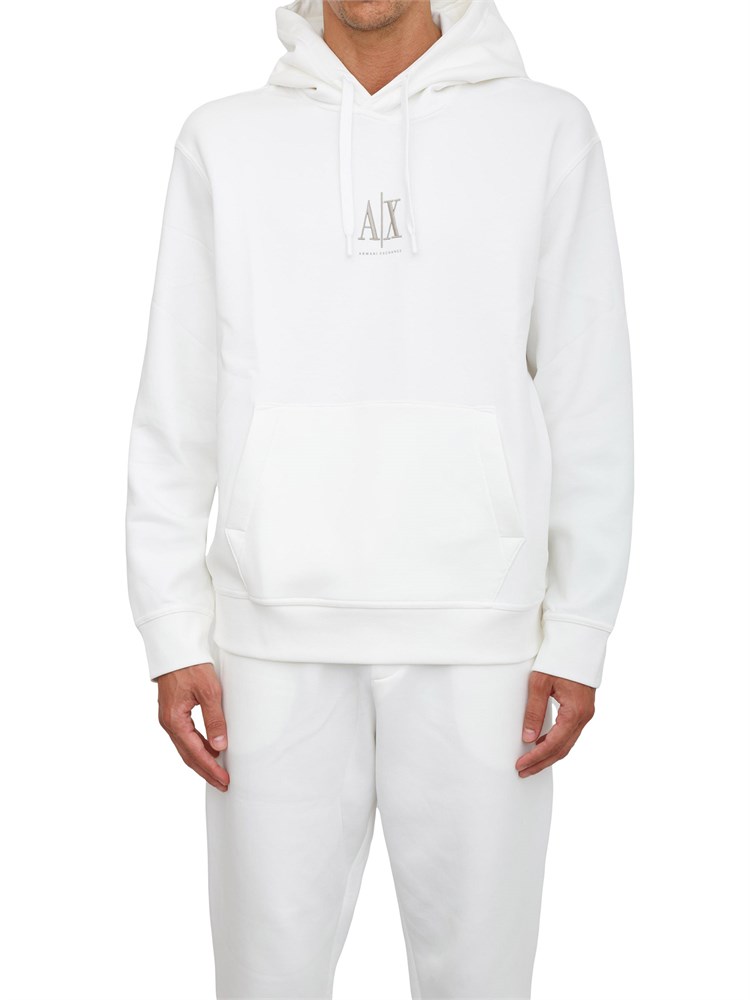 Felpa bianca Armani Exchange in jersey di cotone con cappuccio