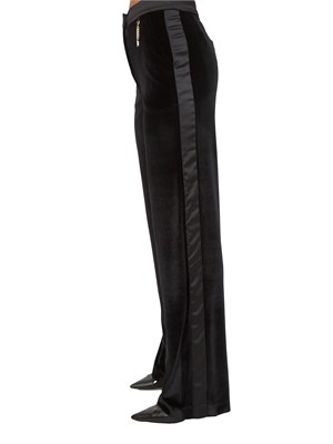 Pantaloni palazzo Fracomina in velluto nero con banda lucida in DONNA