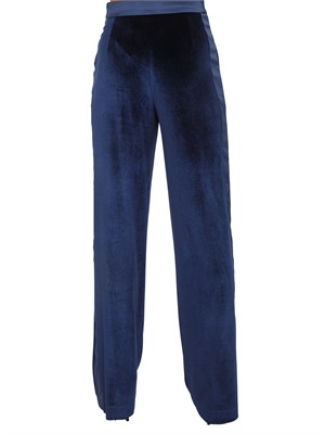 Pantaloni palazzo Fracomina in velluto blu con banda lucida in DONNA