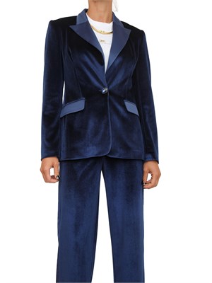 Giacca monopetto Fracomina in velluto blu in DONNA