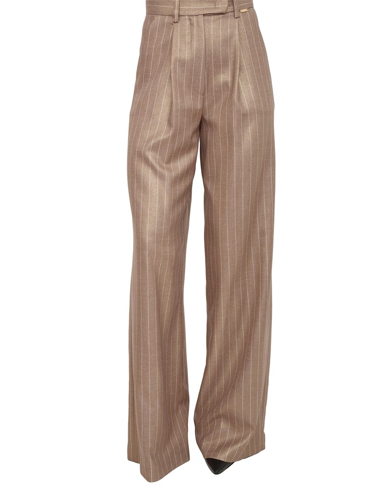 Pantaloni palazzo Fracomina in lana taupe gessata lucida