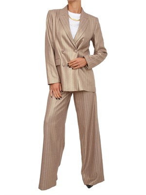 Pantaloni palazzo Fracomina in lana taupe gessata lucida in DONNA