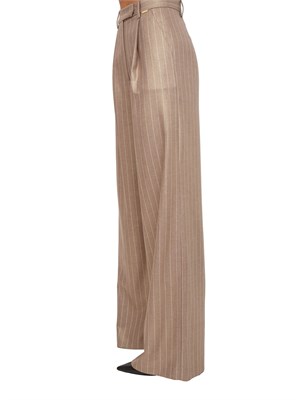 Pantaloni palazzo Fracomina in lana taupe gessata lucida in DONNA