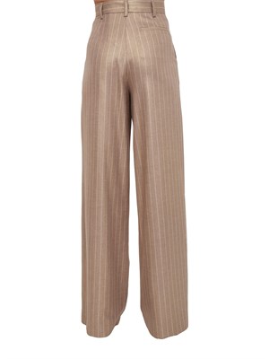 Pantaloni palazzo Fracomina in lana taupe gessata lucida in DONNA