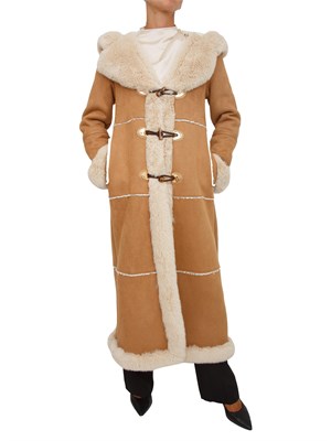 Montgomery lungo cammello Fracomina in camoscio ecologico ed inserti in ecopelliccia in DONNA