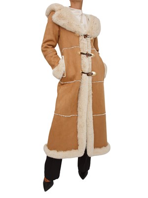 Montgomery lungo cammello Fracomina in camoscio ecologico ed inserti in ecopelliccia in DONNA