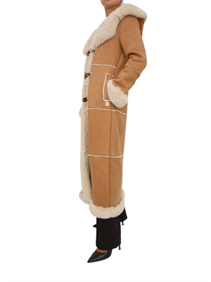 Montgomery lungo cammello Fracomina in camoscio ecologico ed inserti in ecopelliccia in DONNA