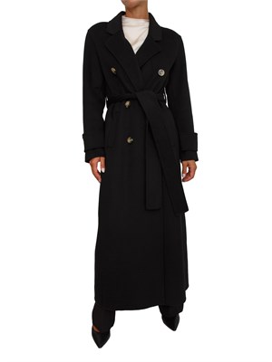 Cappotto lungo Fracomina in lana nera con collo rever in DONNA