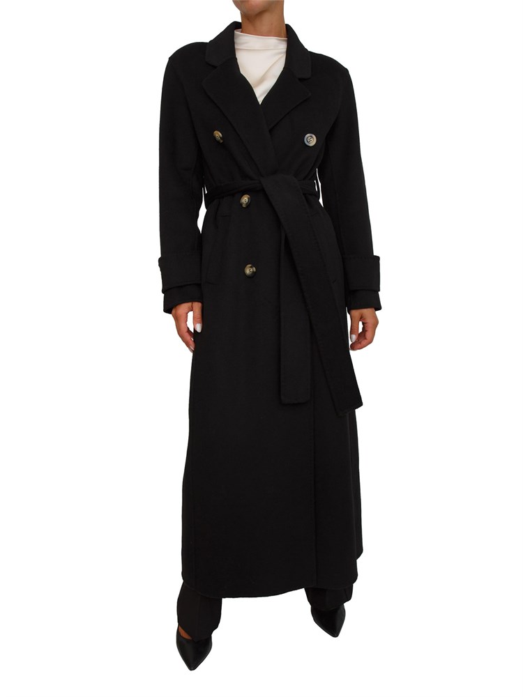 Cappotto lungo Fracomina in lana nera con collo rever