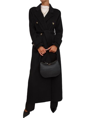 Cappotto lungo Fracomina in lana nera con collo rever in DONNA