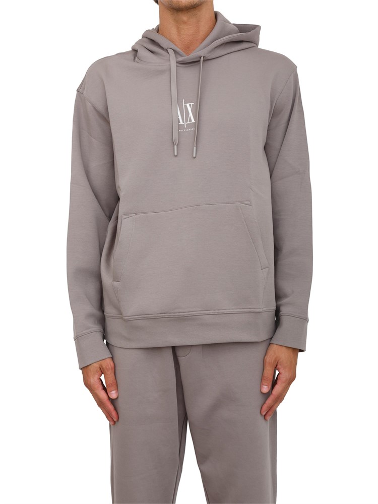 Felpa taupe Armani Exchange in jersey di cotone con cappuccio