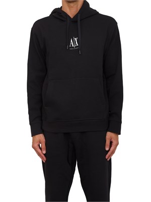 Felpa nero Armani Exchange in jersey di cotone con cappuccio in UOMO