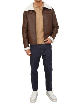 Giubbotto biker marrone Richmond X uomo con collo in pelliccia sintetica in UOMO