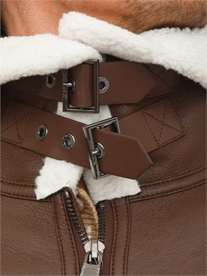 Giubbotto biker marrone Richmond X uomo con collo in pelliccia sintetica in UOMO