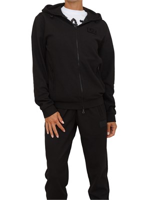 Felpa donna EA7 Emporio Armani in misto viscosa nera trama canneté in UOMO