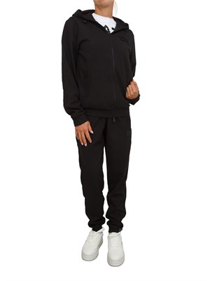 Felpa donna EA7 Emporio Armani in misto viscosa nera trama canneté in UOMO