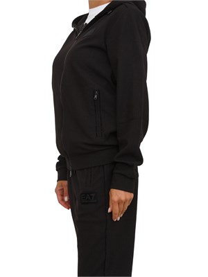 Felpa donna EA7 Emporio Armani in misto viscosa nera trama canneté in UOMO