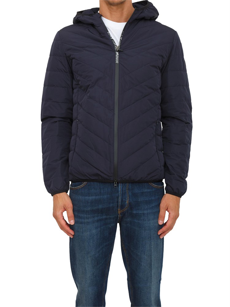 Piumino blu EA7 packable con cappuccio Premium Shield