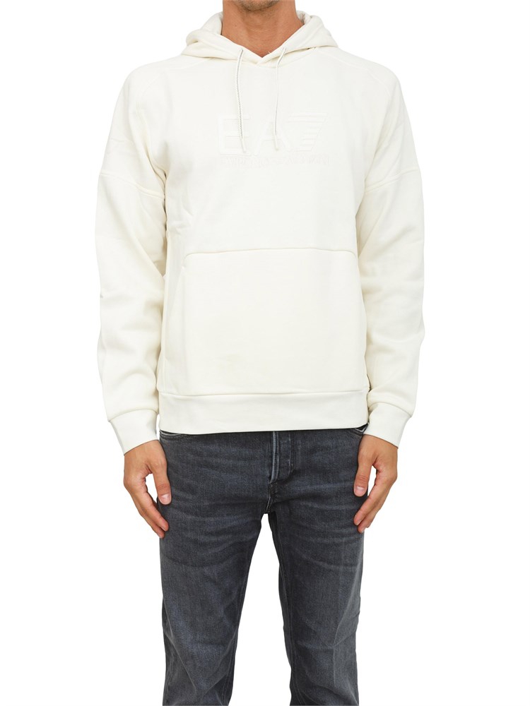 Felpa con cappuccio avorio EA7 Visibility in misto cotone