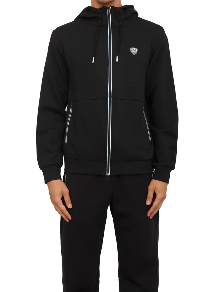 Felpa con cappuccio nero EA7 Premium Shield in misto viscosa stretch