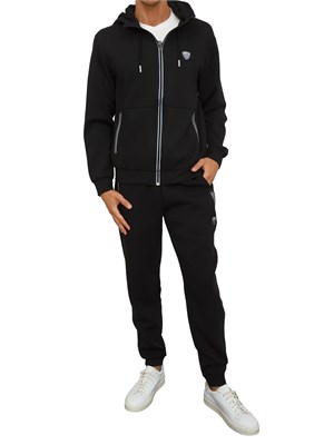 Felpa con cappuccio nero EA7 Premium Shield in misto viscosa stretch in UOMO